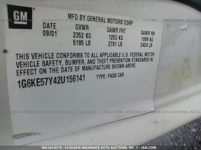 1G6KE57Y42U156141 - 2002 CADILLAC DEVILLE DHS WHITE photo 9