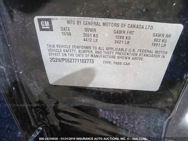 2G2WP552771162773 - 2007 PONTIAC GRAND PRIX Чорний фото 9