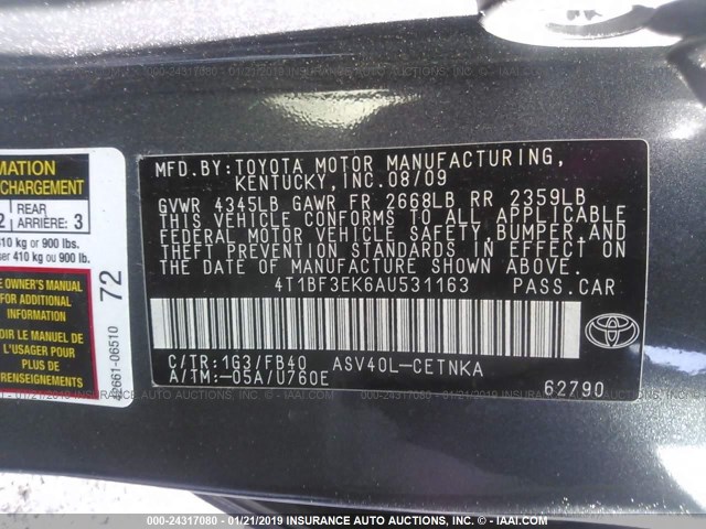 4T1BF3EK6AU531163 - 2010 TOYOTA CAMRY GRAY photo 9