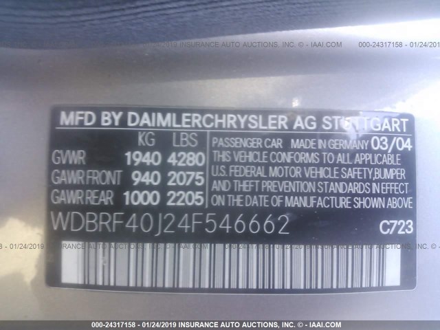 WDBRF40J24F546662 - 2004 MERCEDES-BENZ C 230K SPORT SEDAN GRAY photo 9