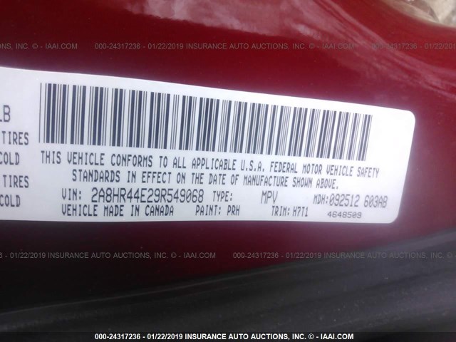 2A8HR44E29R549068 - 2009 CHRYSLER TOWN & COUNTRY LX RED photo 9