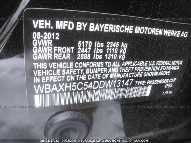 WBAXH5C54DDW13147 - 2013 BMW 528 XI BLACK photo 9