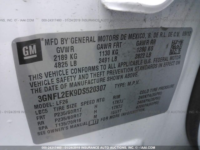 3GNFL2EK9DS520307 - 2013 CHEVROLET CAPTIVA LS 白色 照片 9