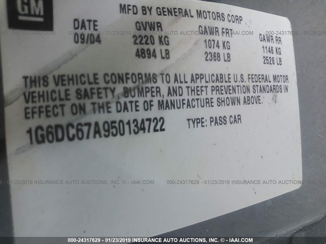 1G6DC67A950134722 - 2005 CADILLAC STS GRAY photo 9