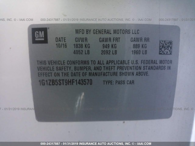 1G1ZB5ST9HF143570 - 2017 CHEVROLET MALIBU LS Ağ foto 9