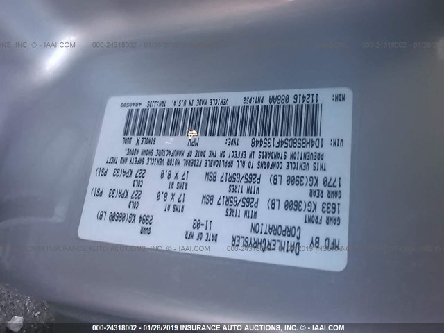 1D4HB58D54F135448 - 2004 DODGE DURANGO LIMITED SILVER photo 9