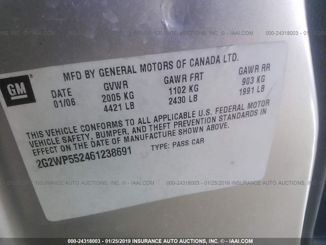 2G2WP552461238691 - 2006 PONTIAC GRAND PRIX SILVER photo 9