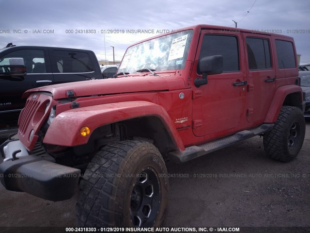 1C4HJWEGXEL140880 - 2014 JEEP WRANGLER UNLIMITE SAHARA RED photo 2