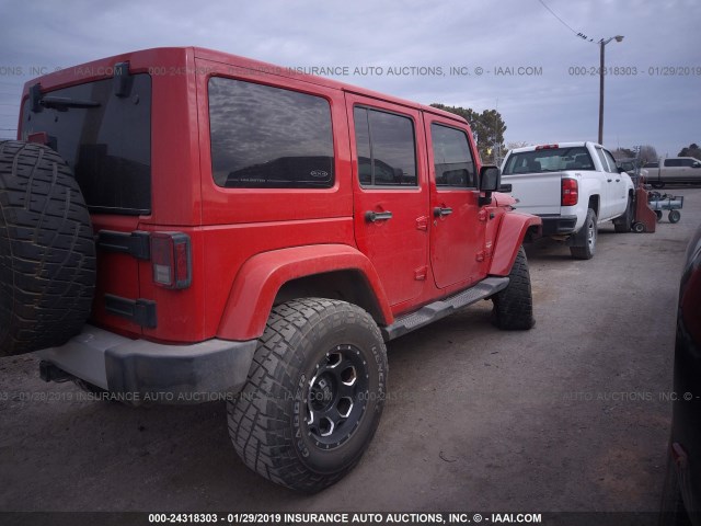 1C4HJWEGXEL140880 - 2014 JEEP WRANGLER UNLIMITE SAHARA RED photo 4