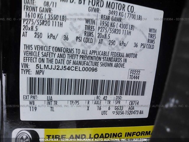 5LMJJ2J54CEL00096 - 2012 LINCOLN NAVIGATOR Qara foto 9