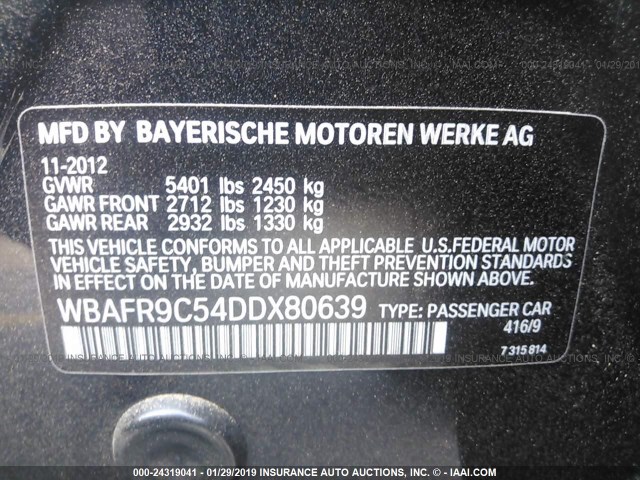 WBAFR9C54DDX80639 - 2013 BMW 550 I BLACK photo 9