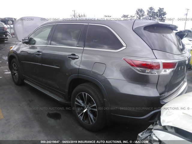 5TDKKRFH3GS150292 - 2016 TOYOTA HIGHLANDER XLE GRAY photo 3