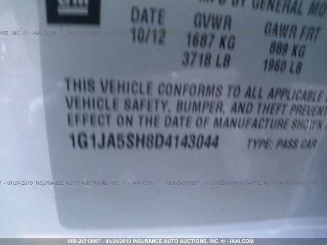 1G1JA5SH8D4143044 - 2013 CHEVROLET SONIC LS 银色 照片 9