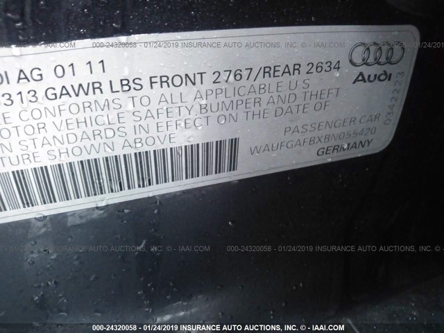 WAUFGAFBXBN055420 - 2011 AUDI A6 PREMIUM PLUS GRAY photo 9