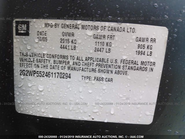 2G2WP552461170294 - 2006 PONTIAC GRAND PRIX BLUE photo 9