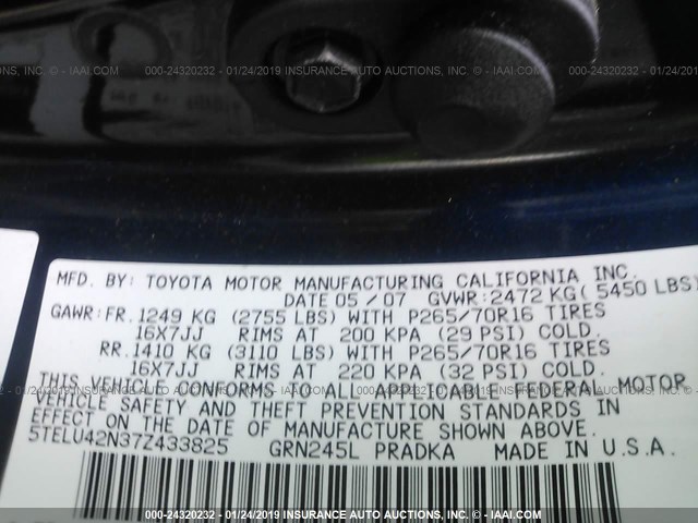 5TELU42N37Z433825 - 2007 TOYOTA TACOMA DOUBLE CAB 蓝色 照片 9