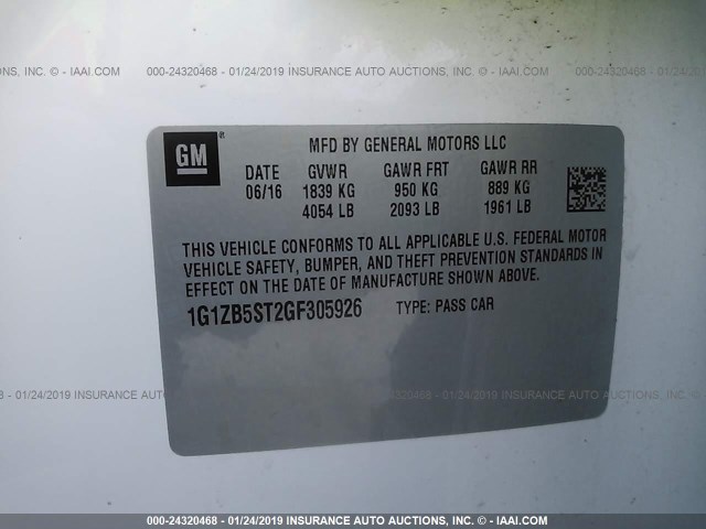 1G1ZB5ST2GF305926 - 2016 CHEVROLET MALIBU LS Weiß Foto 9