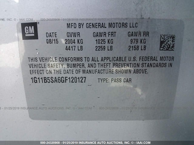 1G11B5SA6GF120127 - 2016 CHEVROLET MALIBU LIMITED LS SILVER photo 9