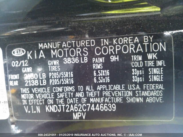 KNDJT2A62C7446639 - 2012 KIA SOUL +/!/SPORT BLACK photo 9