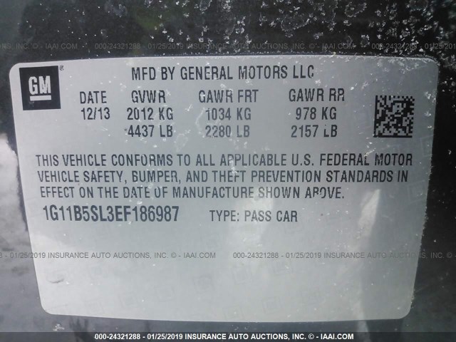 1G11B5SL3EF186987 - 2014 CHEVROLET MALIBU LS GRAY photo 9