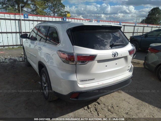 5TDKKRFH6ES029656 - 2014 TOYOTA HIGHLANDER XLE WHITE photo 3