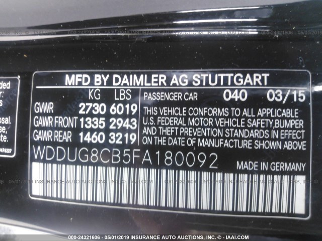 WDDUG8CB5FA180092 - 2015 MERCEDES-BENZ S 550 BLACK photo 9