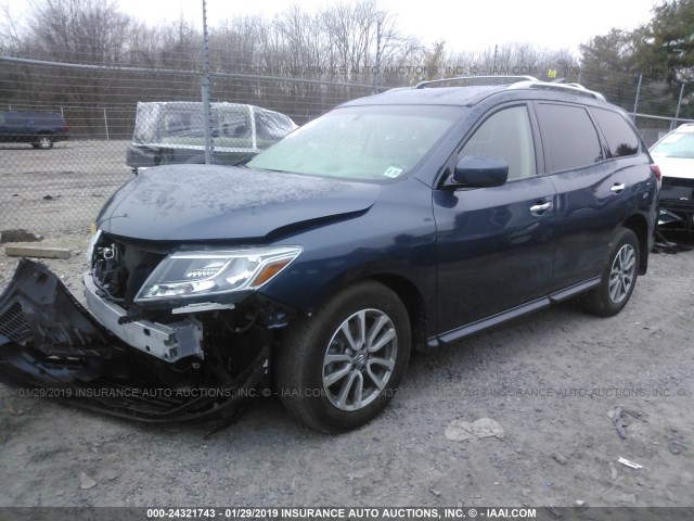 5N1AR2MM7FC714407 - 2015 NISSAN PATHFINDER S/SV/SL/PLATINUM BLUE photo 2