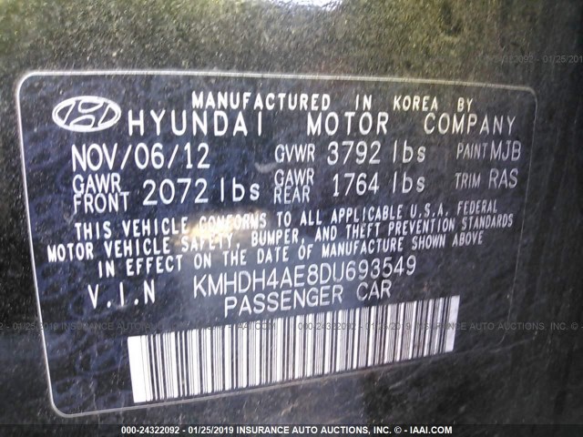 KMHDH4AE8DU693549 - 2013 HYUNDAI ELANTRA GLS/LIMITED BLACK photo 9