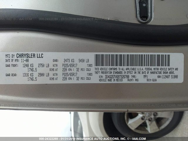 3D4GG57V69T526788 - 2009 DODGE JOURNEY SXT GOLD photo 9