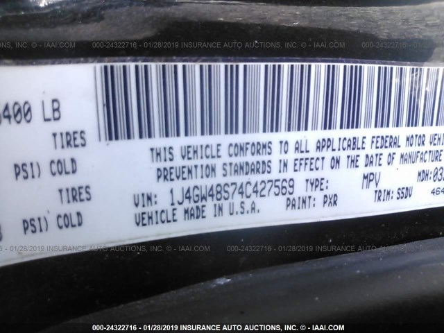 1J4GW48S74C427569 - 2004 JEEP GRAND CHEROKEE LAREDO/COLUMBIA/FREEDOM 黑色 照片 9