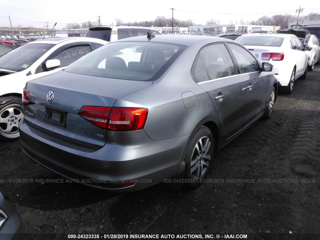 3VWLA7AJ5FM205584 - 2015 VOLKSWAGEN JETTA TDI GRAY photo 4