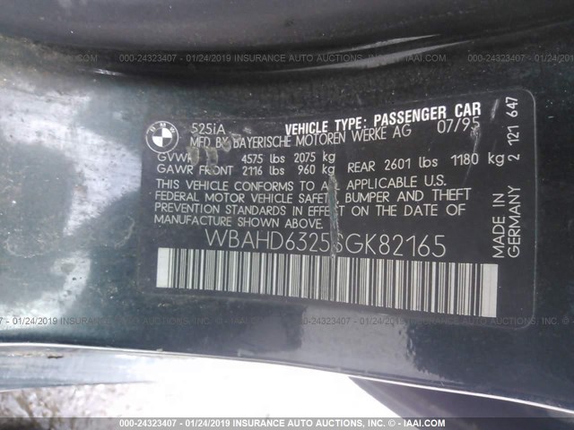 WBAHD6325SGK82165 - 1995 BMW 525 I AUTOMATIC GREEN photo 9