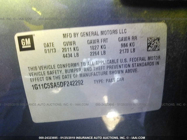 1G11C5SA5DF242292 - 2013 CHEVROLET MALIBU 1LT BLUE photo 9