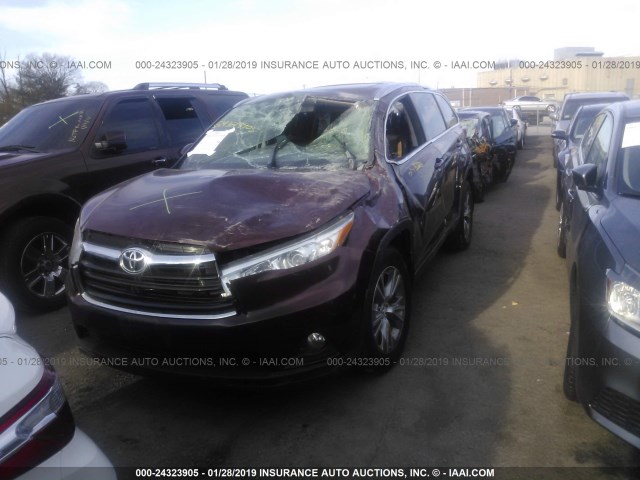 5TDJKRFH3ES028573 - 2014 TOYOTA HIGHLANDER XLE მუქწითელი ფოტო 2