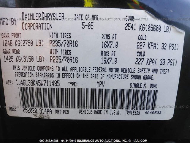 1J4GL38K45W711485 - 2005 JEEP LIBERTY RENEGADE BLACK photo 9