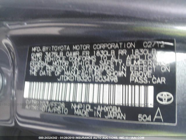 JTDKDTB32C1503498 - 2012 TOYOTA PRIUS C GRAY photo 9