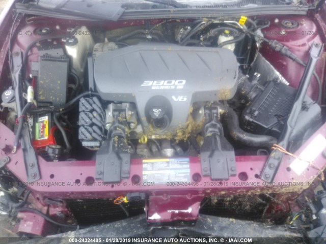 2G2WP522051257516 - 2005 PONTIAC GRAND PRIX MAROON photo 10
