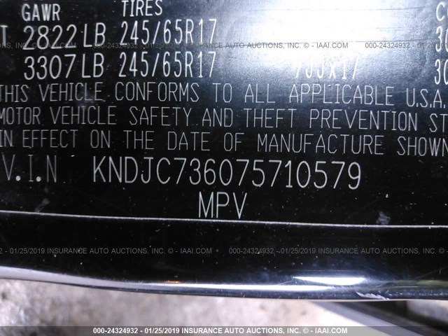 KNDJC736075710579 - 2007 KIA SORENTO EX/LX BLACK photo 9