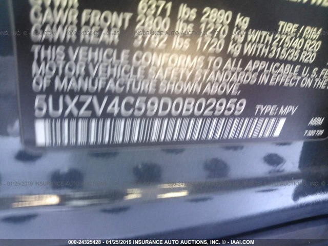 5UXZV4C59D0B02959 - 2013 BMW X5 XDRIVE35I GRAY photo 9