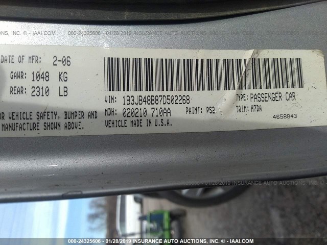 1B3JB48B87D502268 - 2007 DODGE CALIBER SXT SILVER photo 9