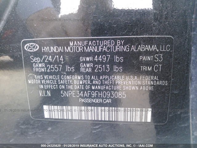 5NPE34AF9FH093085 - 2015 HYUNDAI SONATA SPORT/LIMITED BLACK photo 9