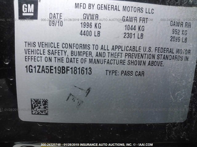 1G1ZA5E19BF181613 - 2011 CHEVROLET MALIBU LS BLACK photo 9