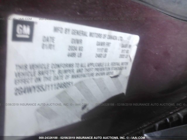 2G4WY55J111248051 - 2001 BUICK CENTURY LIMITED MAROON photo 9