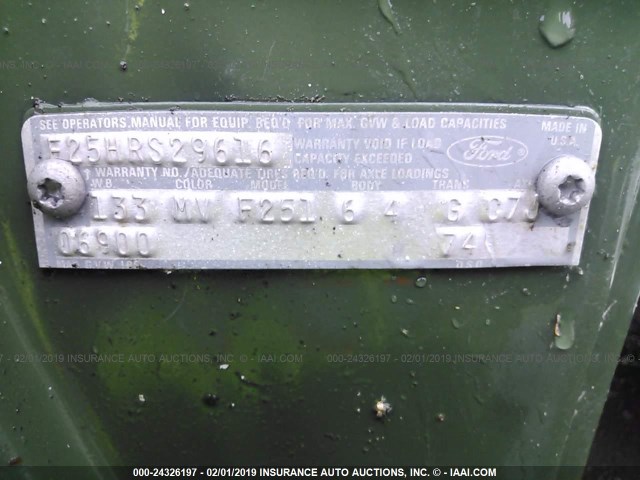 F25HRS29616 - 1973 FORD PICKUP GREEN photo 9