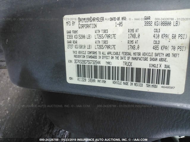 3D7KS28D75G732544 - 2005 DODGE RAM 2500 ST/SLT GRAY photo 9