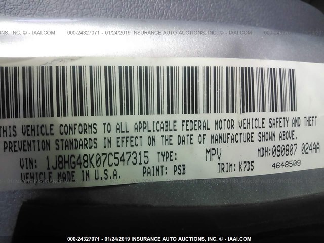 1J8HG48K07C547315 - 2007 JEEP COMMANDER Gümüş foto 9