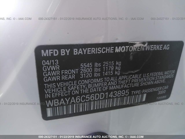 WBAYA6C56DD143895 - 2013 BMW 740 I WHITE photo 9