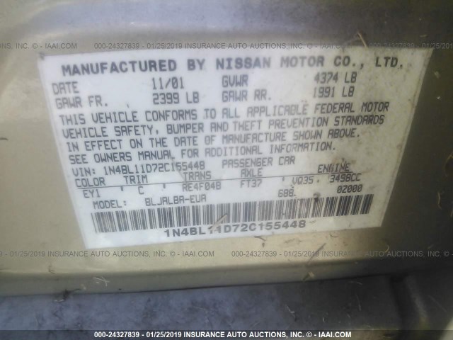 1N4BL11D72C155448 - 2002 NISSAN ALTIMA SE GOLD photo 9