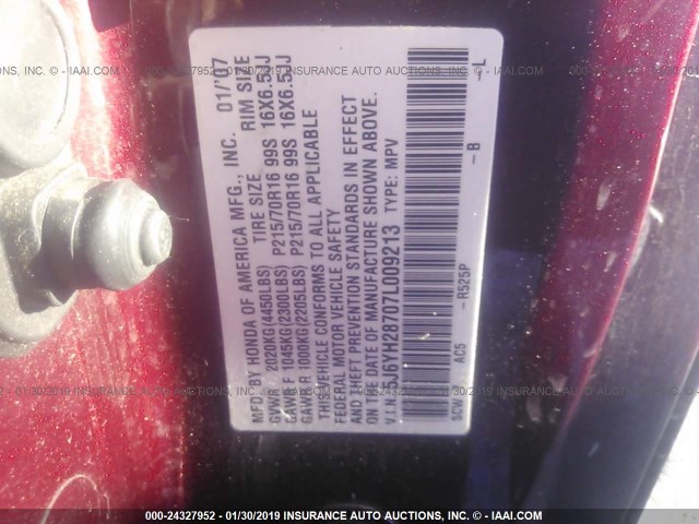 5J6YH28707L009213 - 2007 HONDA ELEMENT EX BURGUNDY photo 9