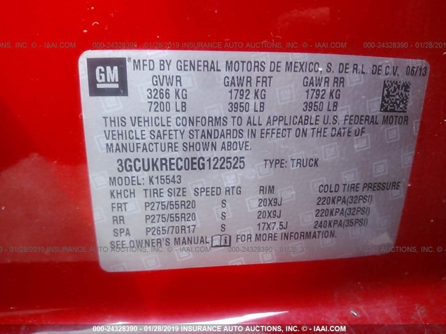 3GCUKREC0EG122525 - 2014 CHEVROLET SILVERADO K1500 LT RED photo 9